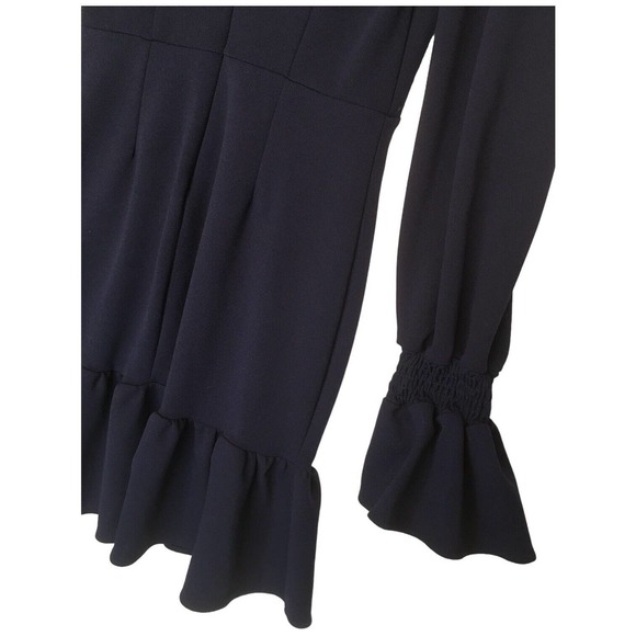 Lulus Womens Medium Style And Flare Ruffled Long Sleeve Mini Dress Navy Blue - Picture 5 of 16